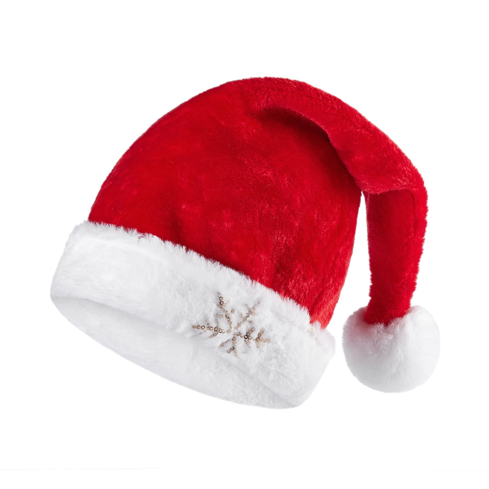 Christmas Hat Unisex Adults Santa Claus Hats Plush Thickened Cap New Year Festival Party Holiday Event Costume Supplies Gifts (Red Snowflake(47x32cm), Free Size)