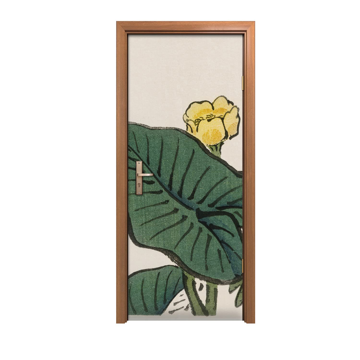Autocollant de porte 90x200cm à motif feuilles de fleurs pour une déco murale élégante