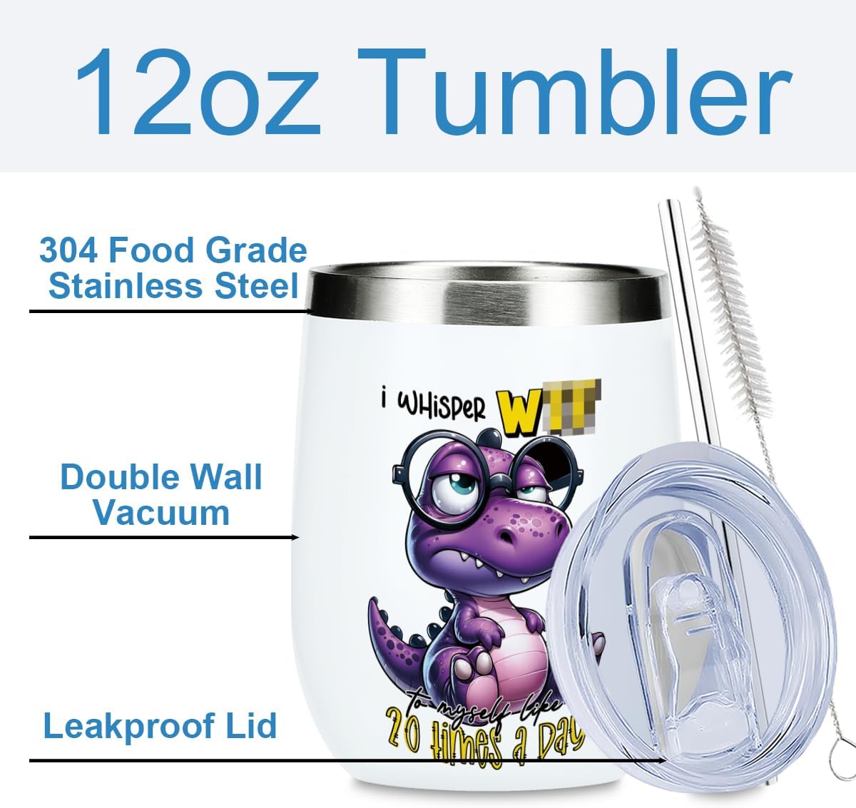 Funny Quotes Wine Tumbler, Sarcastic Dinosaur Gifts Dinosaur Decor Stuff Double Wall Vacuum Insulated Coffee Mug Wine Glass 12 oz Tumbler with Lid for Women Men Birthday Mothers Fathers Day Christmas - Image 2