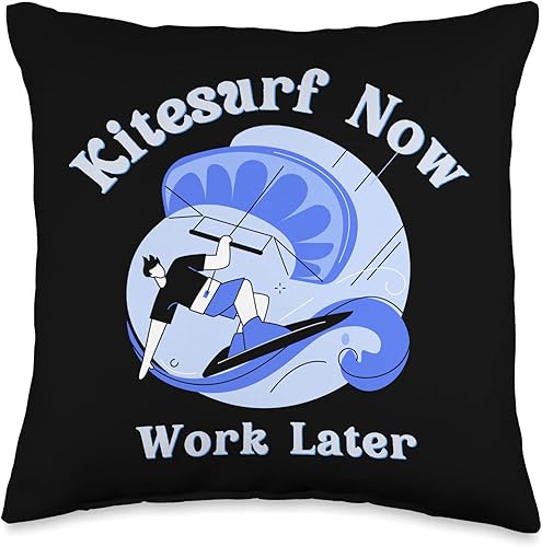 Vintage Kitesurf Now Work Later For Kiteboarding Funny Now Work Later - Camiseta para los amantes del kitesurf, 16 x 16 pulgadas, multicolor