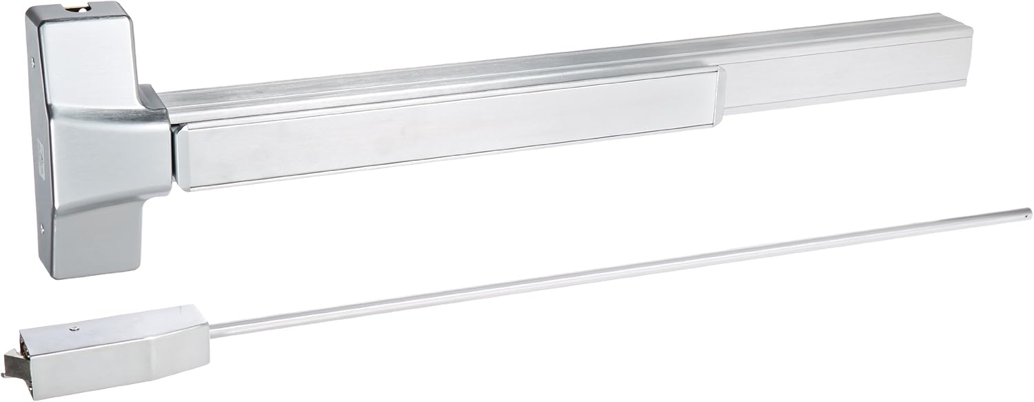Hager 4500 Series Stainless Steel/Zinc Grade 1 Heavy Duty Fire Rated Less Bottom Rod Type Exit Device, 36" Length, 84" Opening Standard, Satin Chrome Finish