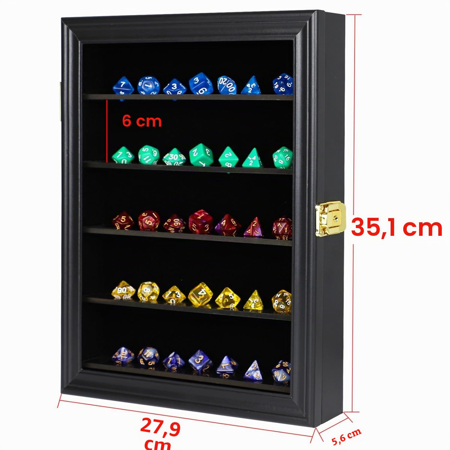 Dreamplay Gift DND Présentoir de dés pour 5 Jeux de dés polyédriques hexagonaux Support Mural verrouillable, Boîte de Rangement des dés 98% protégée Contre Les UV pour Les Nuits de Jeu