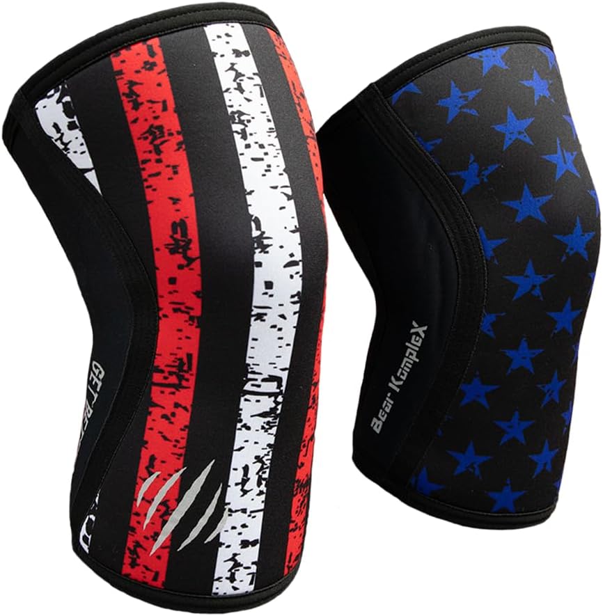 Bear KompleX Compression Knee Sleeves, Fitness & Support for Workouts & Running. Sold in Pairs-Crossfit Training, Weightlifting, Wrestling, Squats & Gym Use. 5mm&7mm Thick, Multicolor Options