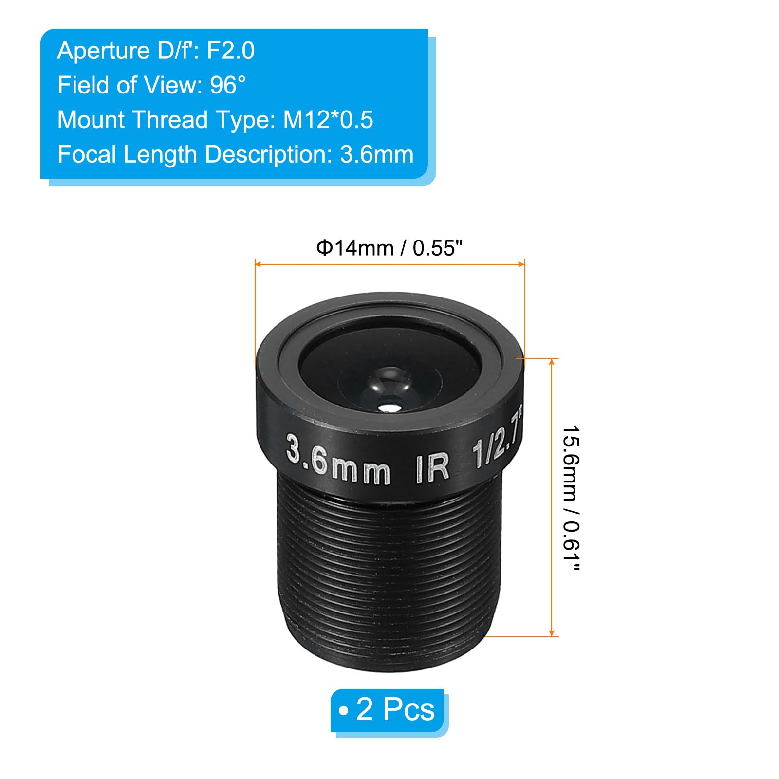 PATIKIL 3.6mm CCTV Camera Lens, F2.0 FPV Security Lens 3MP 96° Wide Angle M12 Threaded Dia for IP Camera Panoramic 2 Pack - Image 2