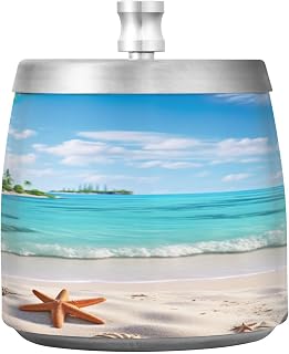 Beach Near Palm and Starfish Smoking Cup Ashtray, Ash Trays with Covers, Ashtray Women