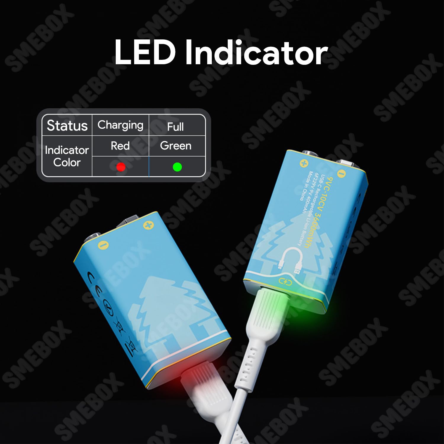 Pilas Recargables 9V 3600mWh Alta Capacidad Recarga USB con Cable Tipo-C para Detectores Humo, Multímetros, Mandos a Distancia, Guitarras Eléctricas y Micrófonos Inalámbricos (8 Piezas)