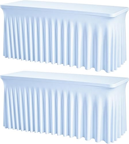 Miniatura 18 de Paquete de 2 manteles rectangulares blancos, lavables y elásticos para mesas de 6 pies, sin arrugas y reutilizables, ideales para fiestas