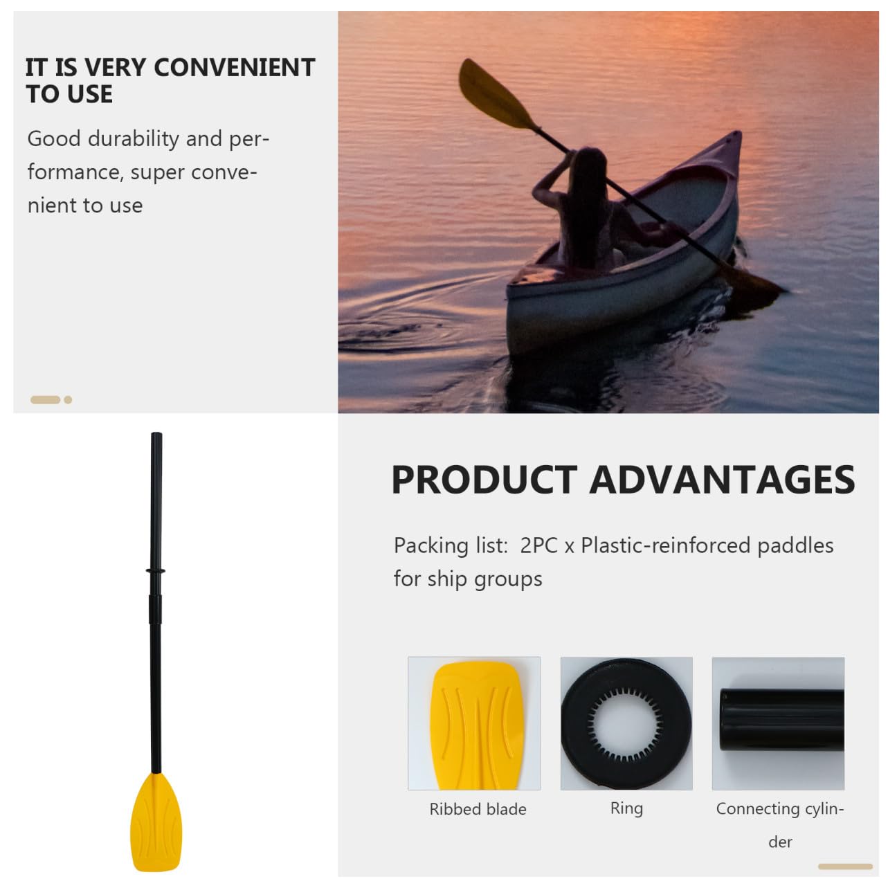 Paletas de Barco Desmontables de Plástico Negro, 1 Par | Desmontables, Fáciles de Guardar y Transportar, para Uso Profesional y Aficionado