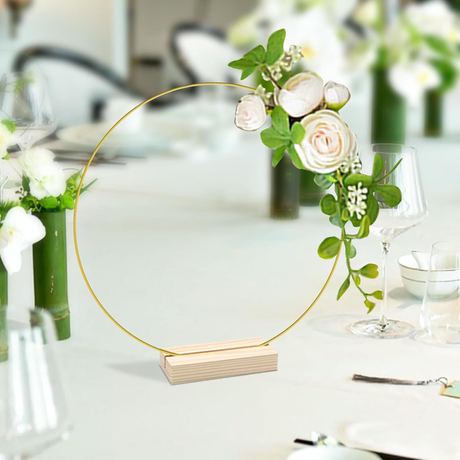 Juego de 8 aros de metal con diseño floral para corona, 12 pulgadas con 8 soportes de madera para hacer decoración de coronas de boda, atrapasueños, manualidades para colgar en la pared (anillo dorado