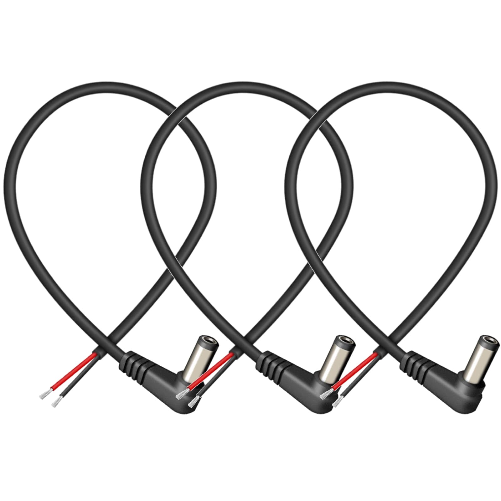 EAHOSUCC 3PCS 0.3M/1FT 18AWG 90 Degree Right Angle DC Power 5.5mm x 2.1mm Barrel Male Plug Connector to Pigtail Cable 7A for Repair and Replacement