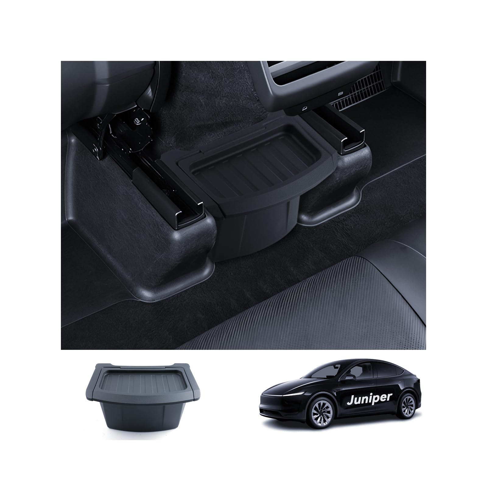 LANTU Hintere Mittelkonsolen Organizer für Tesla Model Y 2025-2026 Juniper Unter der Hinteren Klimaanlage Aufbewahrungsbox mit Deckel Wasserdicht und Rutschfest Tesla Model Y Zubehör (Schwarz)
