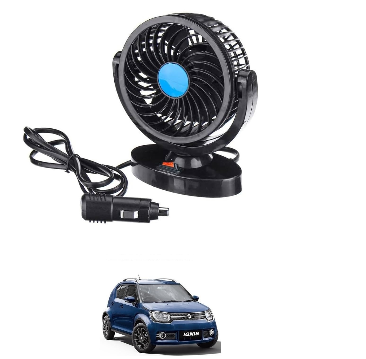AUTOADDICT Auto Addict 12V DC Electric Car Single Head Fan for Dashboad 360 Degree Rotatable Car Auto Powerful Cooling Air Fan For Maruti Suzuki Ignis