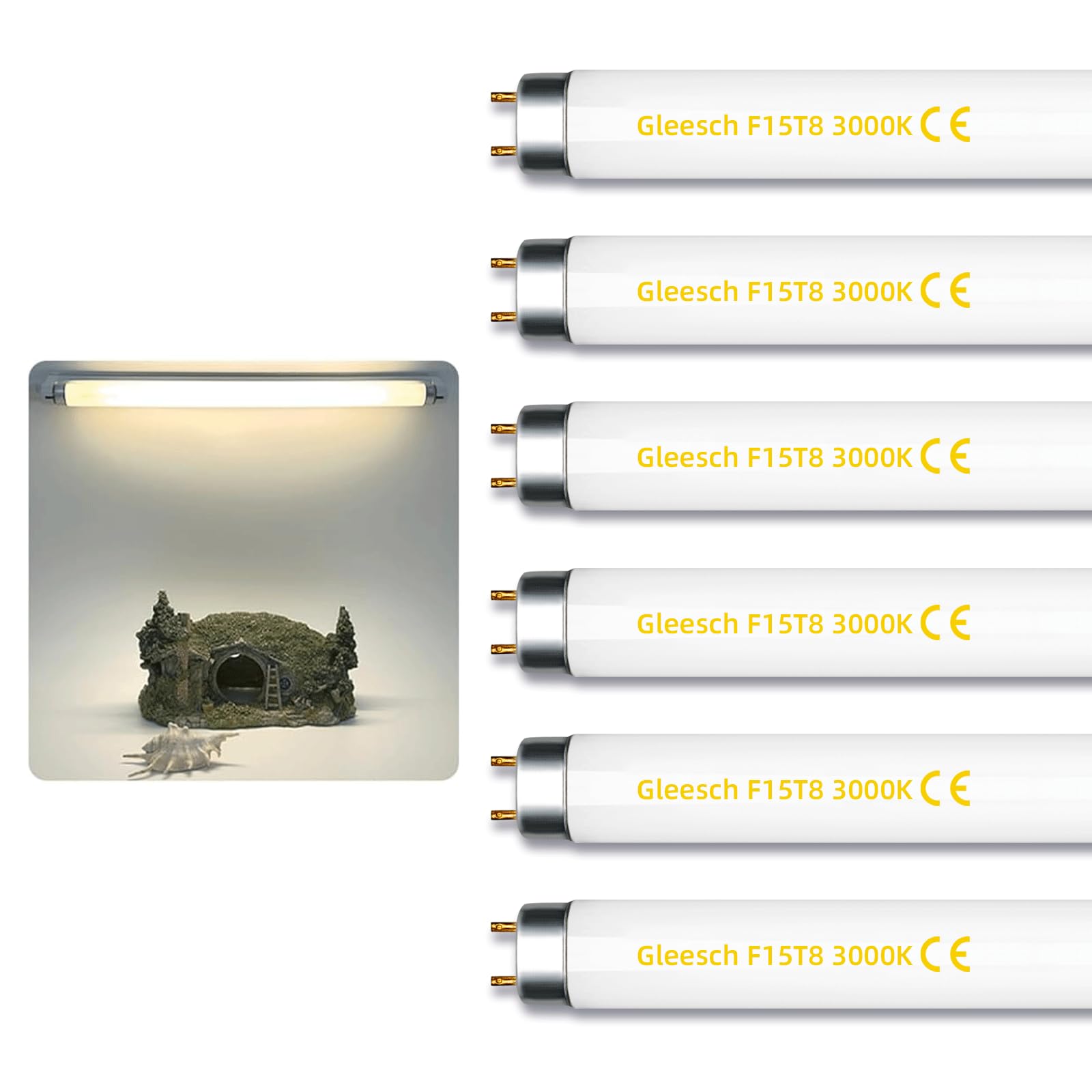Photo 1 of 15W 18" T8 Fluorescent Linear Tube Bulb F15T8/WW Warm White Light 3000K Medium Bi-Pin G13 Base 6 Pack
