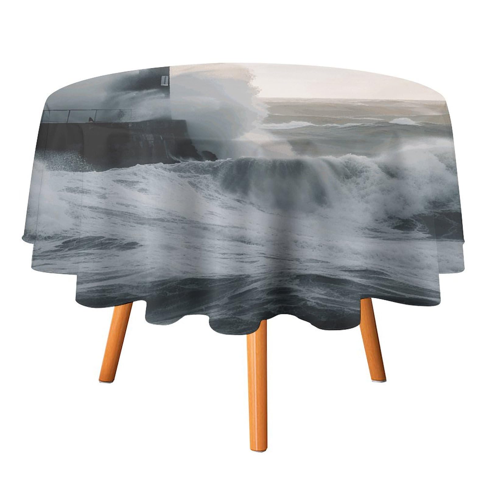 Nappe ronde anti-tache motif phare 177 cm résolvez les corvées de nettoyage après vos fêtes
