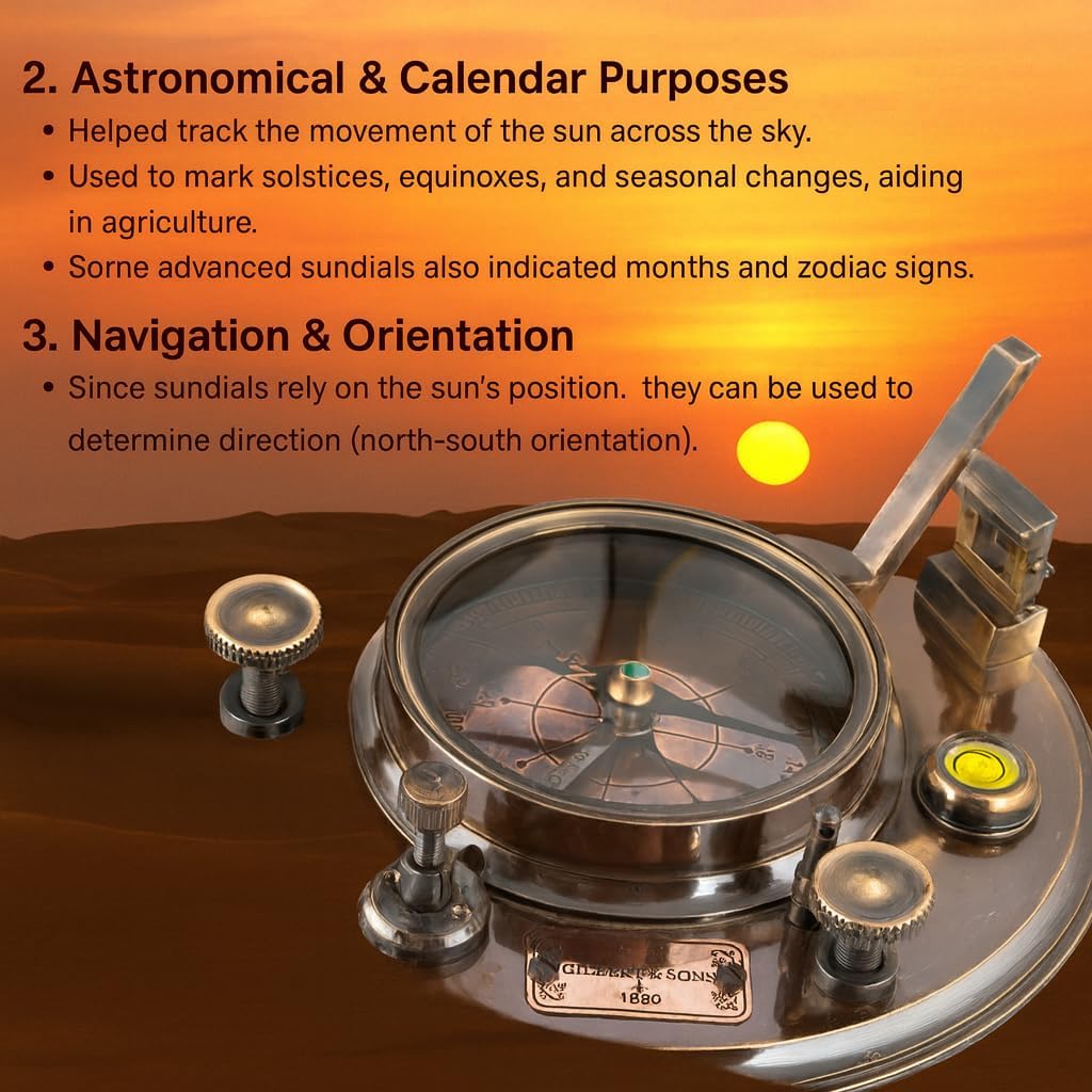Top Grade 5-Inch Sundial Vintage Nautical Marine Compass with Wooden Box Antique Brass Sun Clock for Decoration, Navigation, Gifts Ship Replica Maritime Compass - Image 3