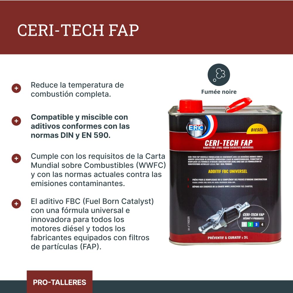 ERC - [Ceri-Tech FAP universal | Aditivo catalizador para motor Diesel | Reduce la temperatura de combustión | Preventivo y Curativo | Prolonga la vida útil del turbo | 3L
