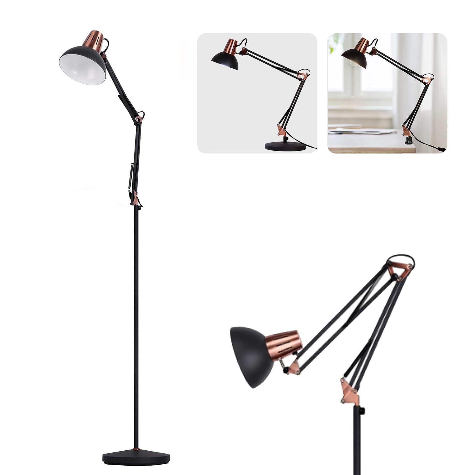 FIRVRE Stehlampe Industrial Style, Stehlampe Schmal Retro mit Kabelgesteuerter-Schalter, 3 Verwendungsmodi - Stehleuchte&Tischlampe&Clip-Lampe, für Wohnzimmer Schlafzimmer Büro