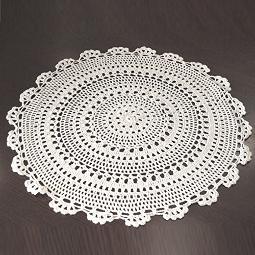 UOOOM Coton Rond Napperon Crochet Dentelle Creux Décoratif pour Tasse Vaisselle Assiette (Diamèter 25cm, Blanc)