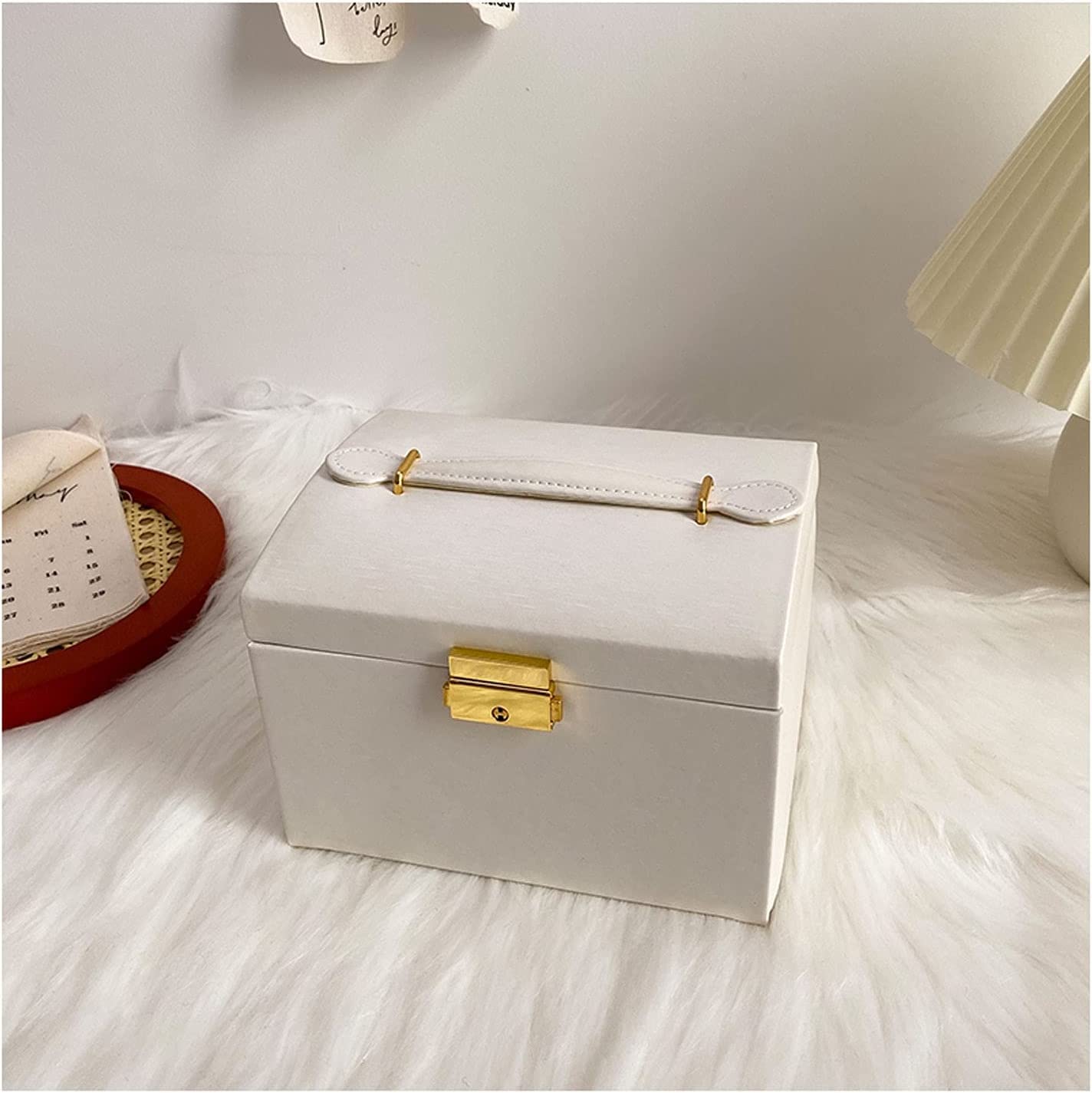 Organizer na Biżuterię 3-warstwowe Pudełko Na Biżuterię PU Skórzany Organizer Z Zamkiem I Lustrem Etui Pierścionki Kolczyki Naszyjnik Etui do Przechowywania(Black)