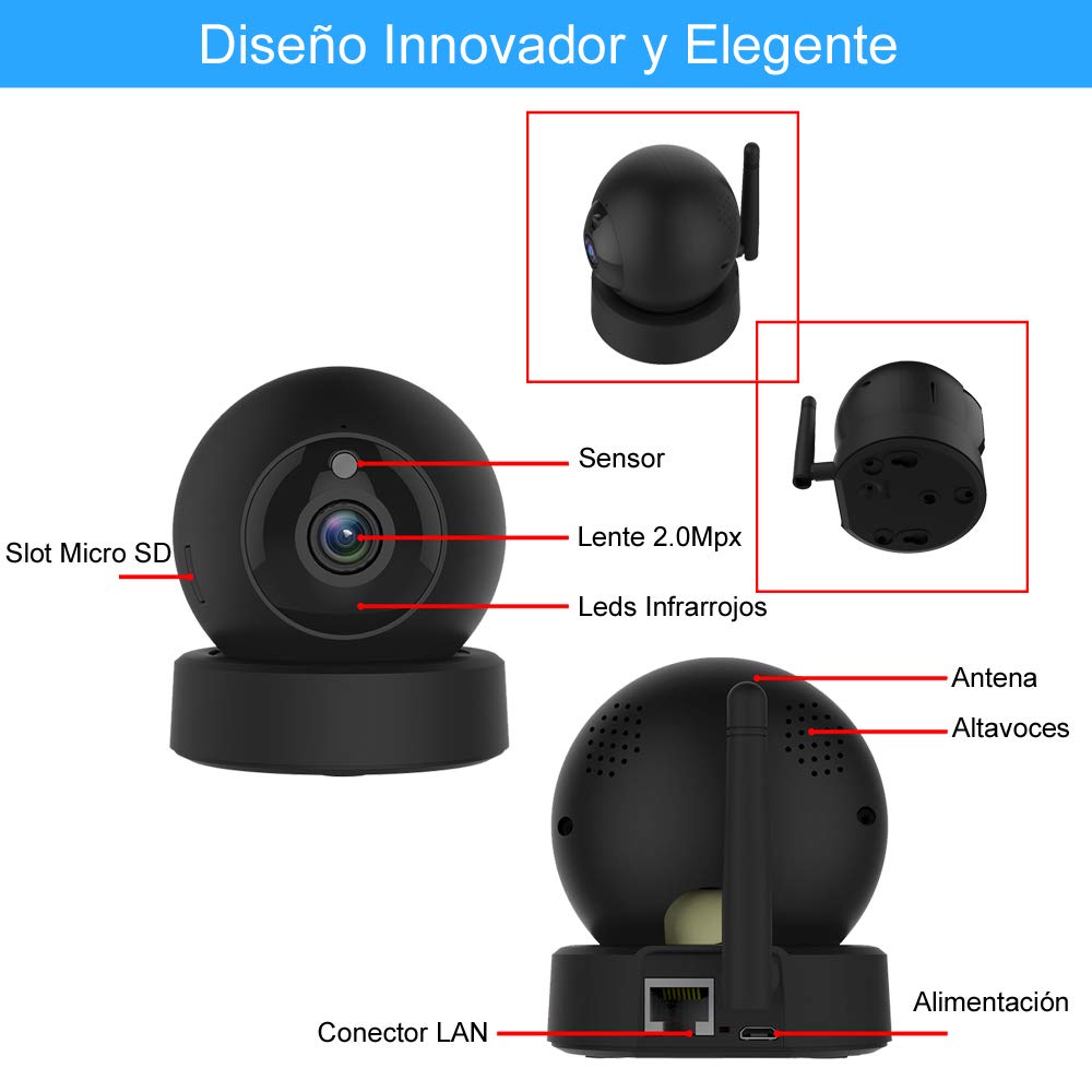 Cámara IP WiFi HD DIYTECH, C43S V2 Vigilancia, Seguridad, Detección Movimiento Humano, visión Nocturna, Compatible iOS y Android. P2P