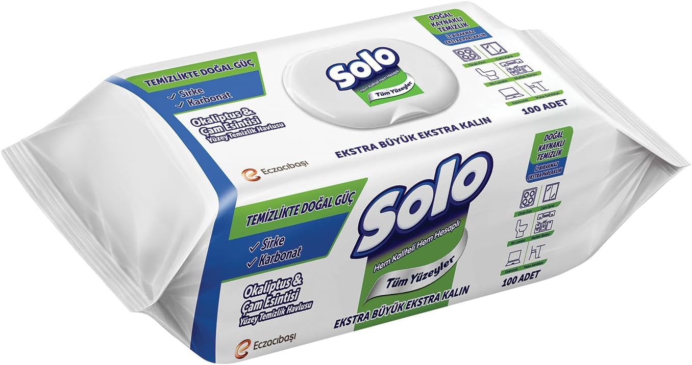 SOLO Yüzey Temizleme Mendili Doğal Güç Okaliptus & Çam, 100 Yaprak