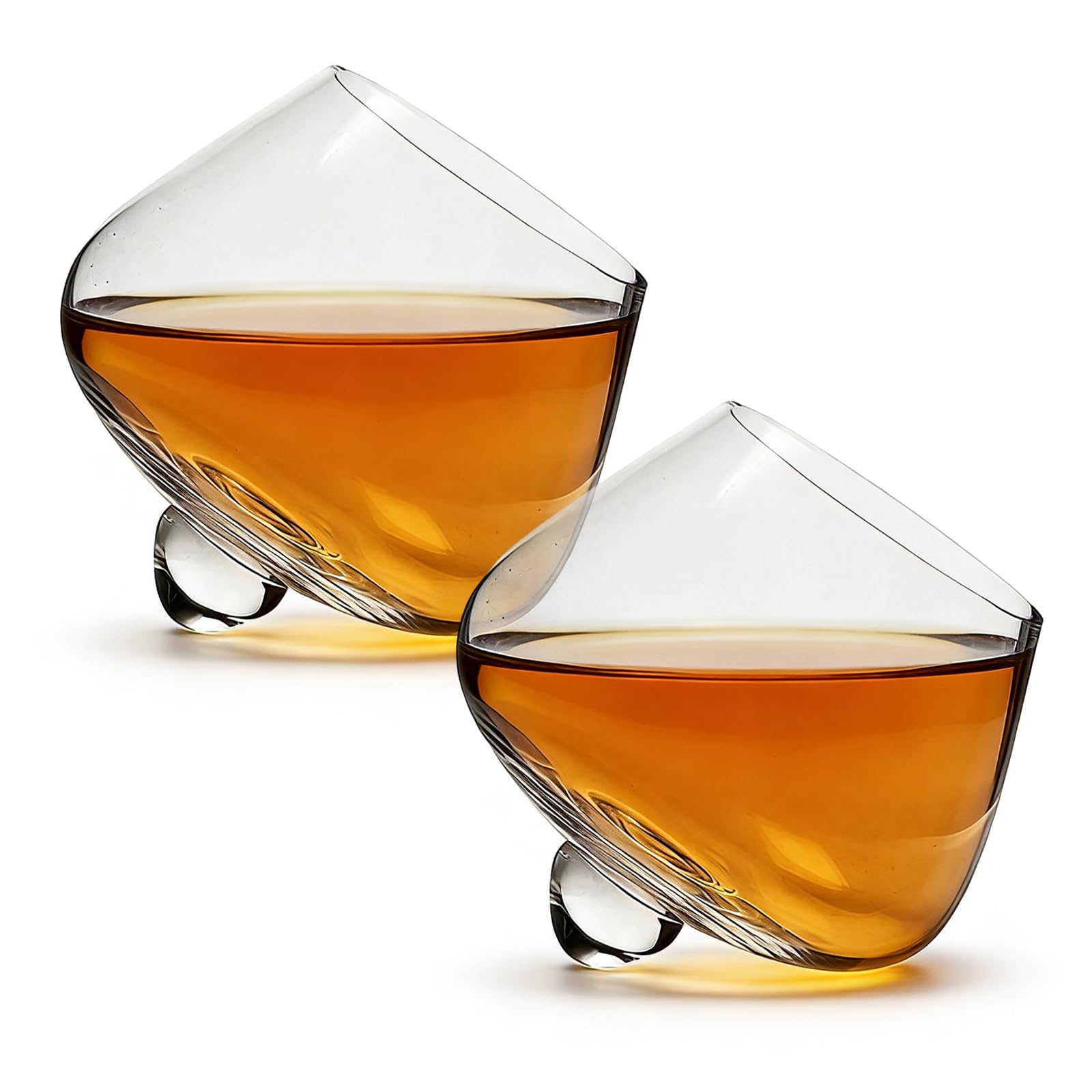 Bicchieri Whisky Rum: Set Da 2 Pezzi 235 Ml Cognac Vino Cristallo Rotanti Senza Stelo, Degustazione Vetro Inclinati Liquore, Bicchieri Da Rum Trasparenti per Bourbon, Scotch, Cognac E Cocktail
