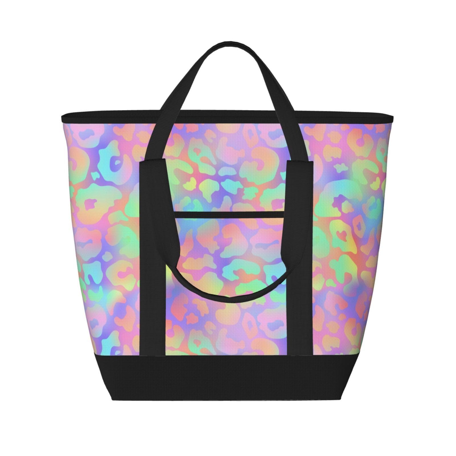 Sac d'épicerie isotherme réutilisable léopard arc-en-ciel - Grand sac de courses portable pour repas