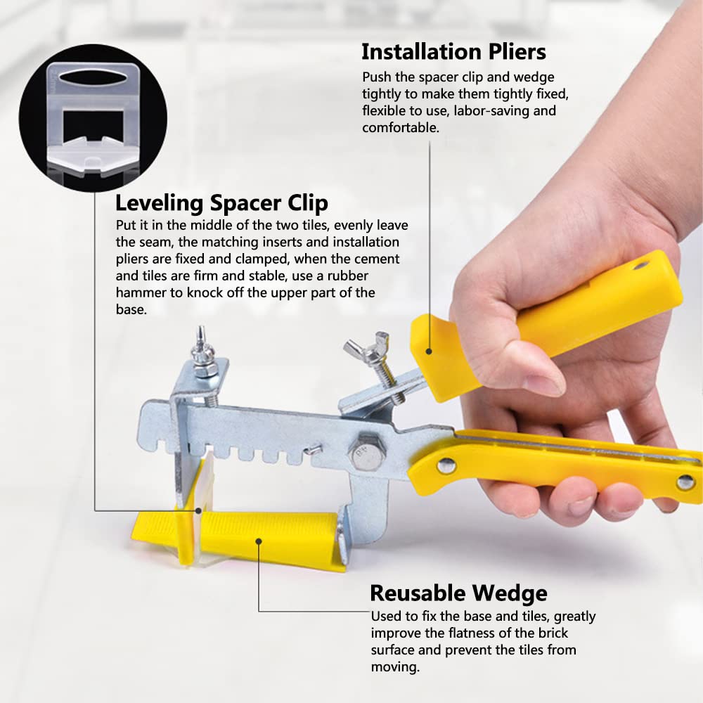 Sistema de nivelación de azulejos, herramienta de nivelación de azulejos de pared, espaciador de cuña de nivel de azulejo de 300 piezas de 1,5 mm más cuñas reutilizables de 100 piezas