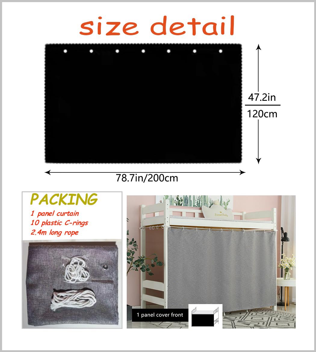 Teanea Solid Bottom Bunk Bed Blackout Curtains Privacy Cloth Single Size Twin Size for Men Women Collage Students, Gray