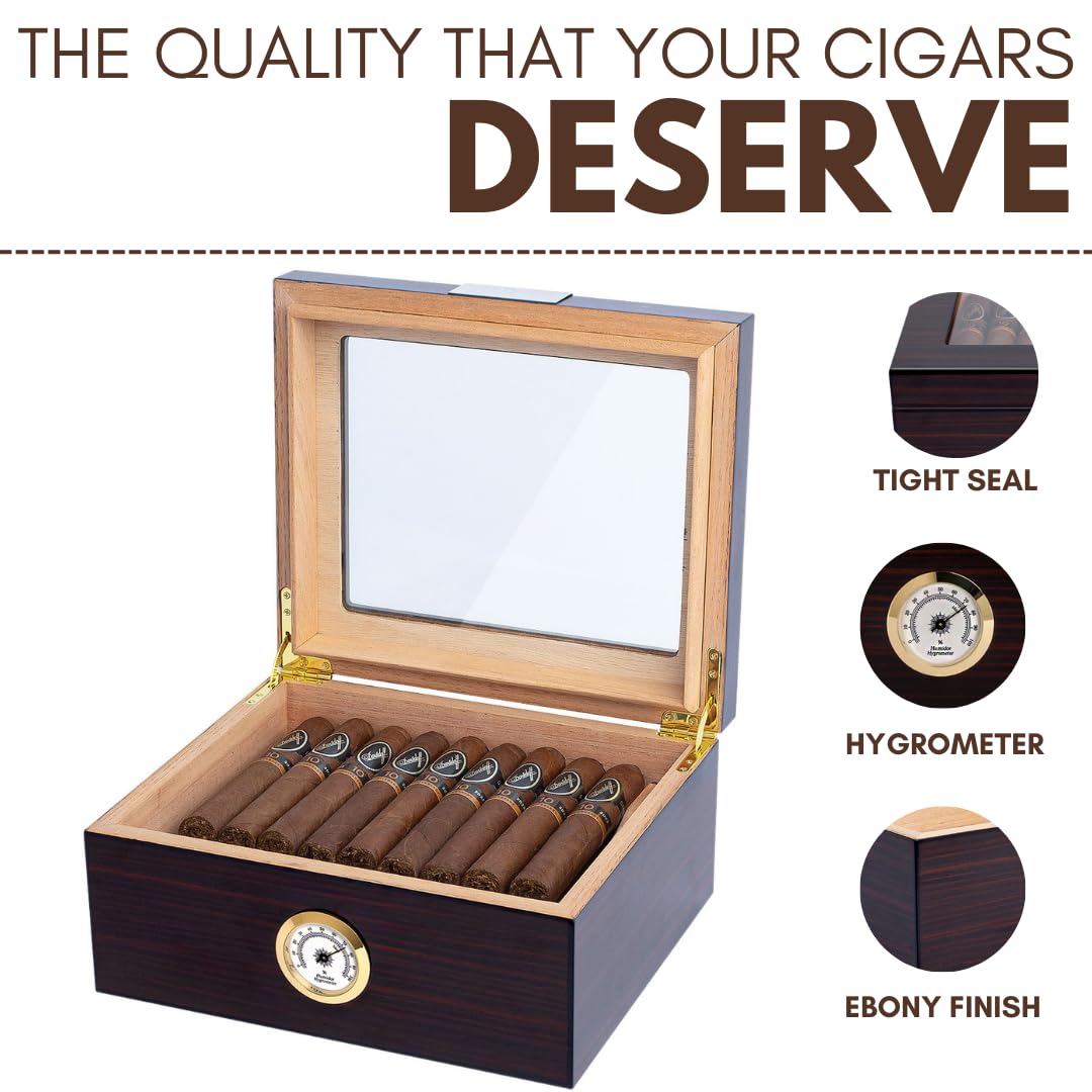 Cave à Cigares De Voyage Pour 5 Cigares (50RG) - Boîte Portable Avec Coupe, Support, Hygromètre - Cadeau Amateur Cigare (Noir)