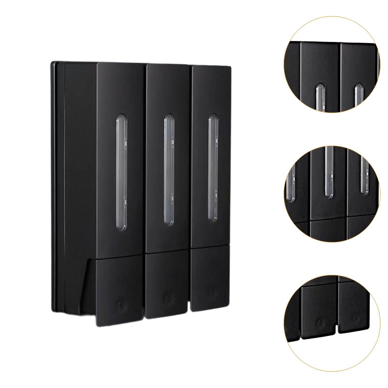 Dispenser Sapone Liquido da Parete Dispenser Doccia a Tre Scomparti Manuale per Shampoo Montaggio a Muro Materiale Resistente Adatto per Bagno, Nero