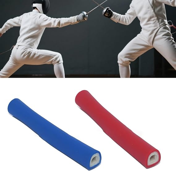 Fencing Handle Grip, For Epee And Foil Anti-Slip Rubber Straight Grip, With Shock Absorption, For Training And Competition Ergonomic Textured Replacement Part, Red Or(Blue)