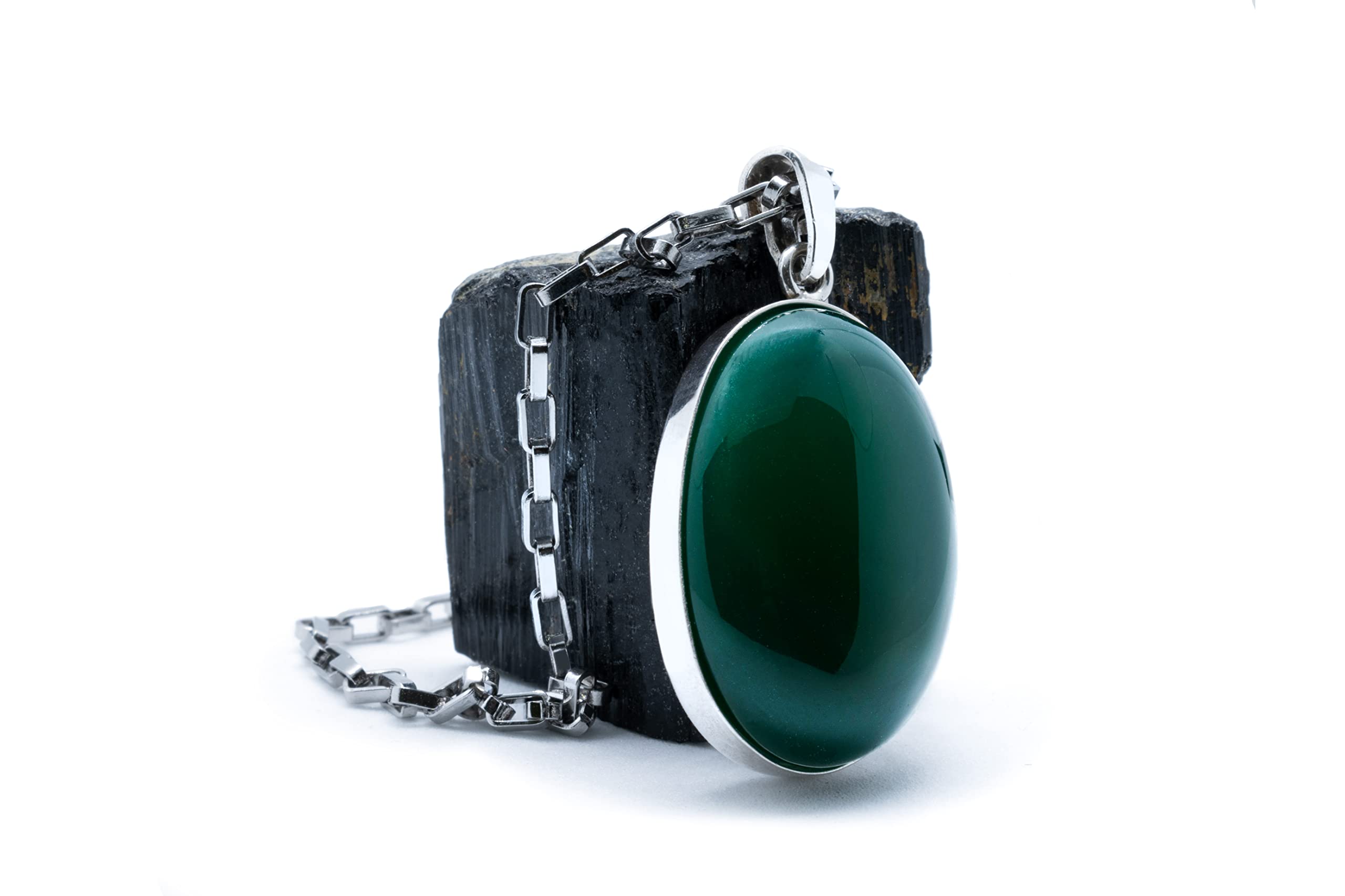 Collar con Colgante de Ágata Verde - Collar de Plata 925 o Acero con Piedra Natural 25x18mm - Caja de Regalo Gratis