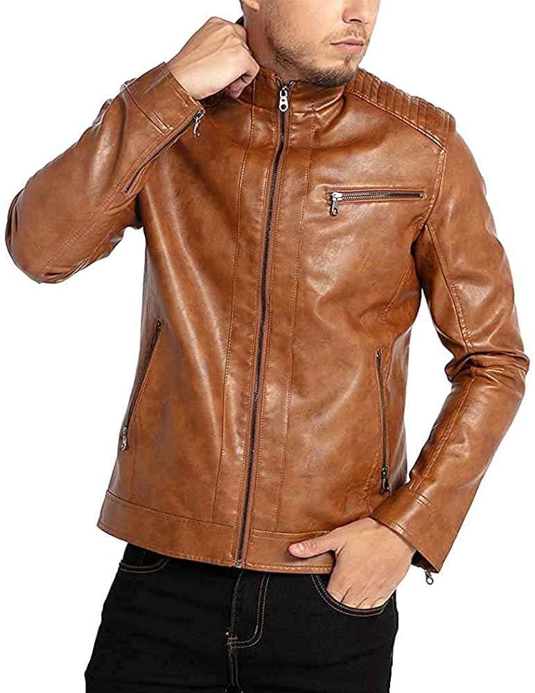 Men's Stand Collar Leather Jacket | Motorcycle Lightweight
