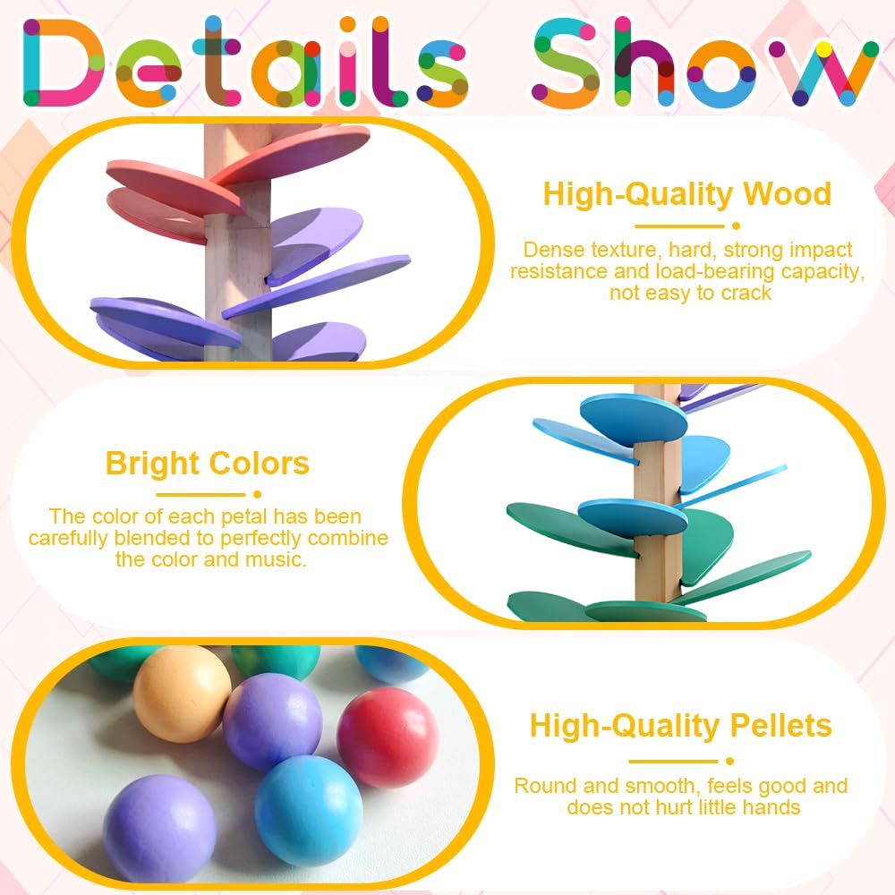 SGZIOO Montessori Sound Tree, 73cm Tumbles Montessori Sound Tree, Colorful Music Tree Wooden Marble Run with 10 Rainbow Balls - Image 3