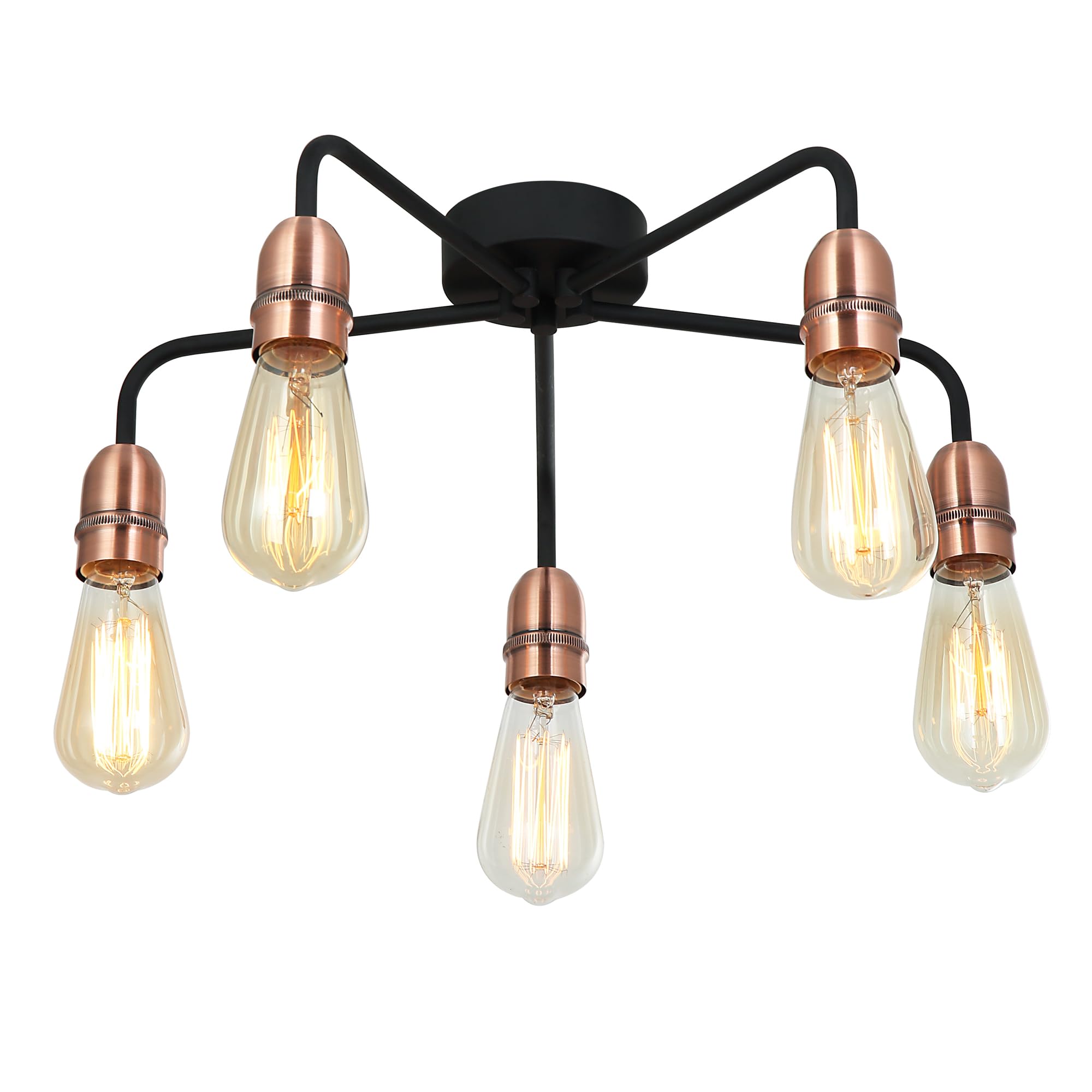 Harper Living Unisex Black 5 Light Semi Flush Ceiling Light, E27/Es Bulb Cap, Dimmable, Drop Arms In