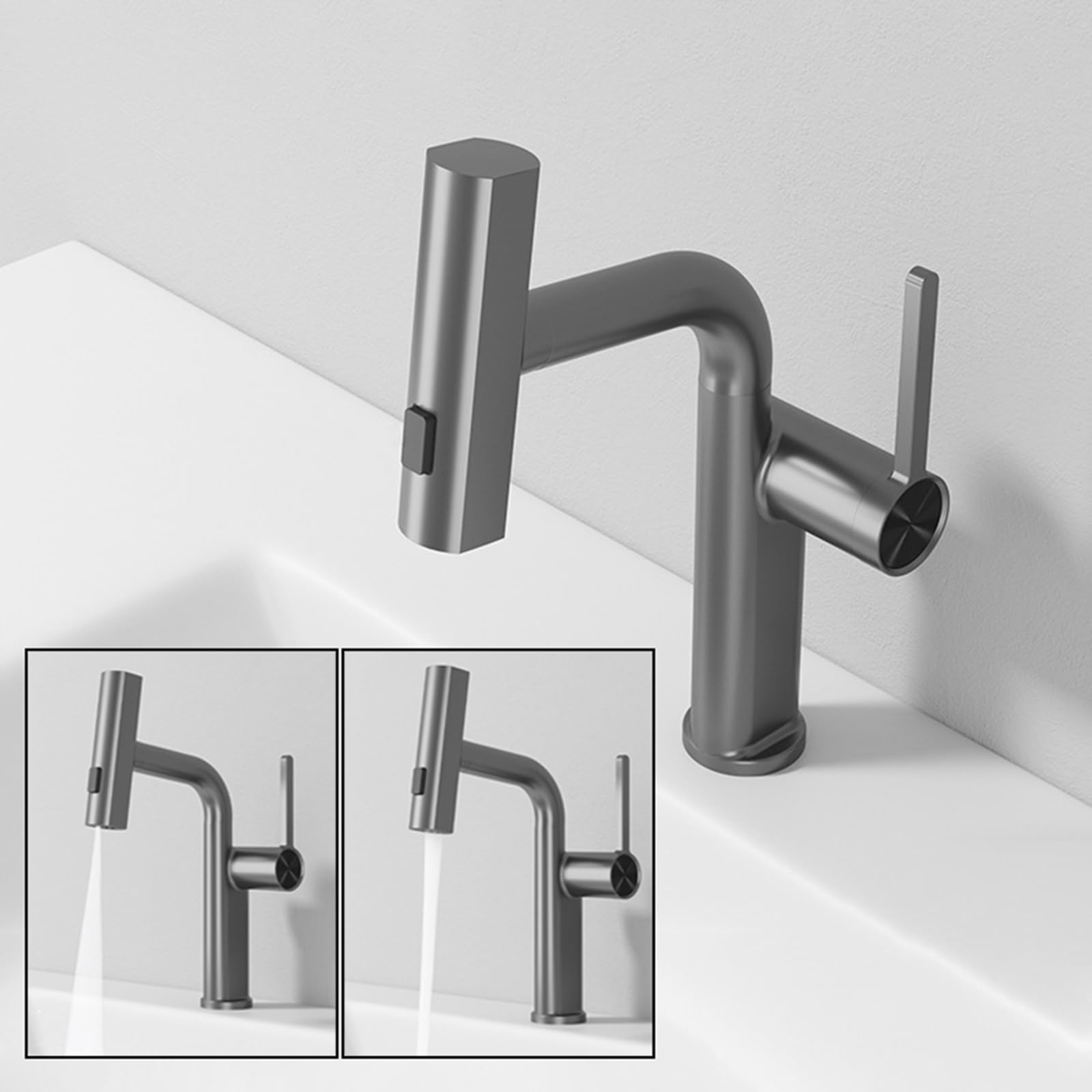 Generico Rubinetto da Bagno Miscelatore per Lavabo Cascata Miscelatore Estraibile per Lavabo da Bagno Rubinetto Monocomando per Lavabo da Bagno 2 modalità Ottone Cromo