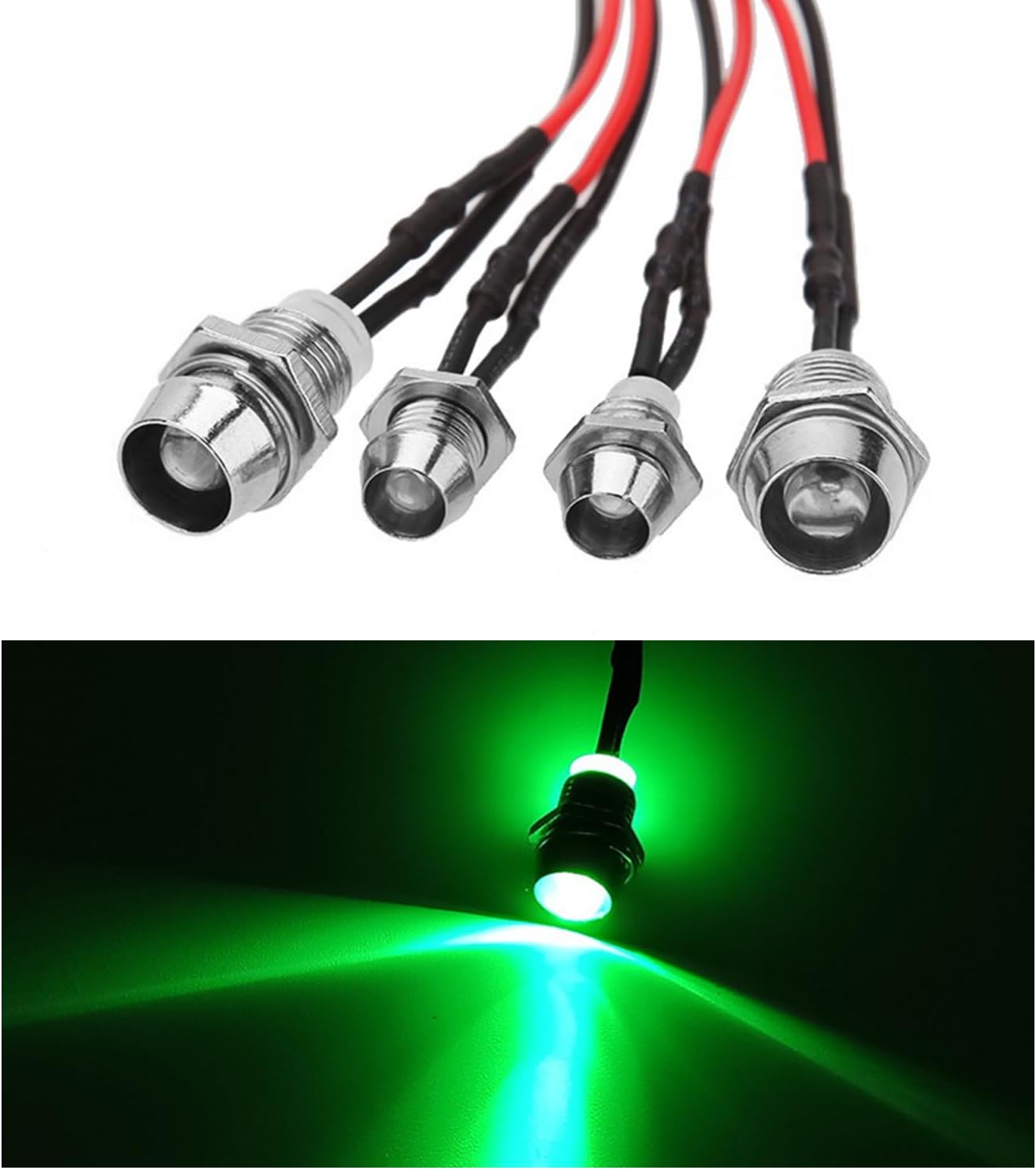 4PCS Led Pilot Light, 12V Waterproof Car LED Signal Indicator with 8mm Panel Mount, Auto Pilot Dash Bulb Directional Lamp, Universal Signal Indicator Light for Car, Truck (Green)