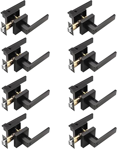 KNOBWELL Paquete de 8 pomos para puerta de privacidad interior negro mate, pomo de puerta de dormitorio con cerradura, manija de puerta de palanca
