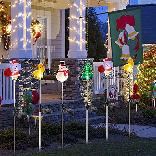 Glintoper 4 Pack Solar Christmas Figurine Lights, Outdoor Lighted Decorative Santa Claus, Snowman, Xmas Tree & Reindeer With Garden Stakes, Warm White Led Lighting Yard Stake For Path Lawn Patio Decor thumb #3