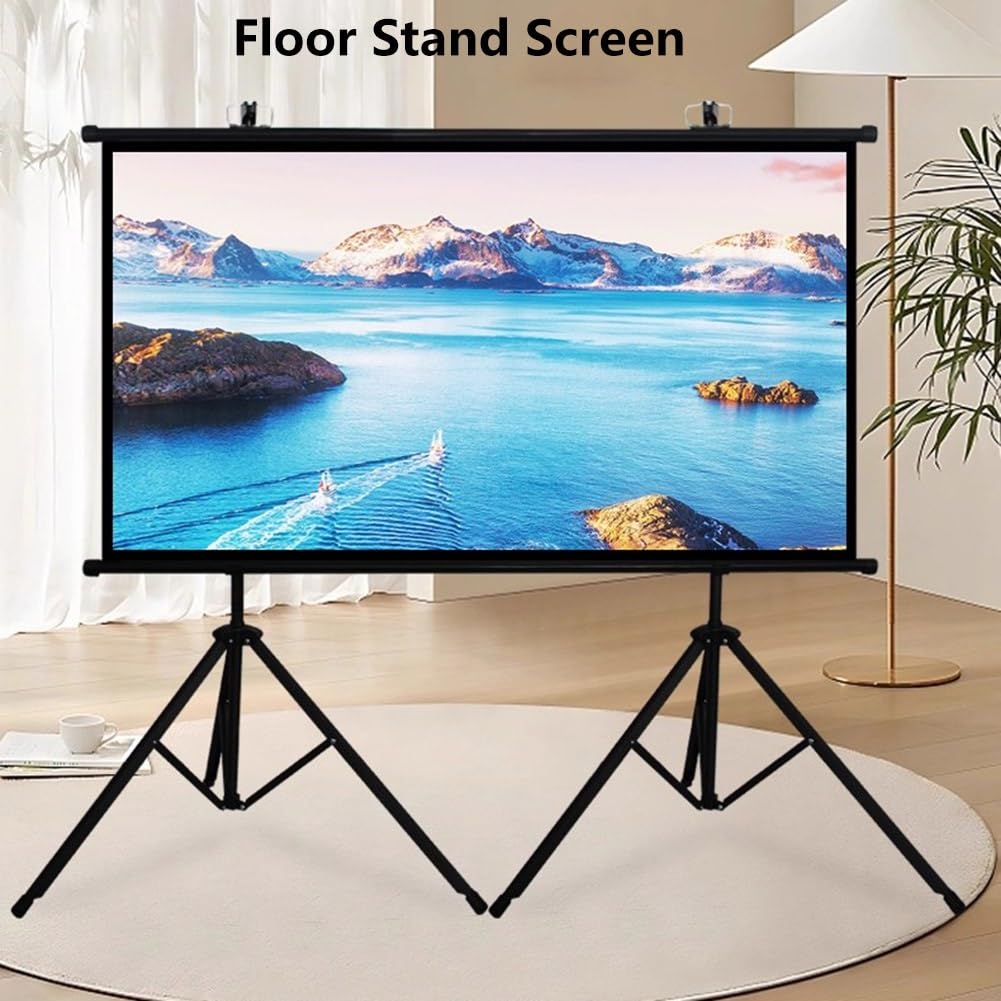 Generico Schermo di Proiezione da 60" con Treppiede, Manuale Telo Proiettore Avvolgibile 4K HD, Supporto Regolabile in Altezza per Casa, Ufficio, Scuola(Zwart,60inch(16:9))