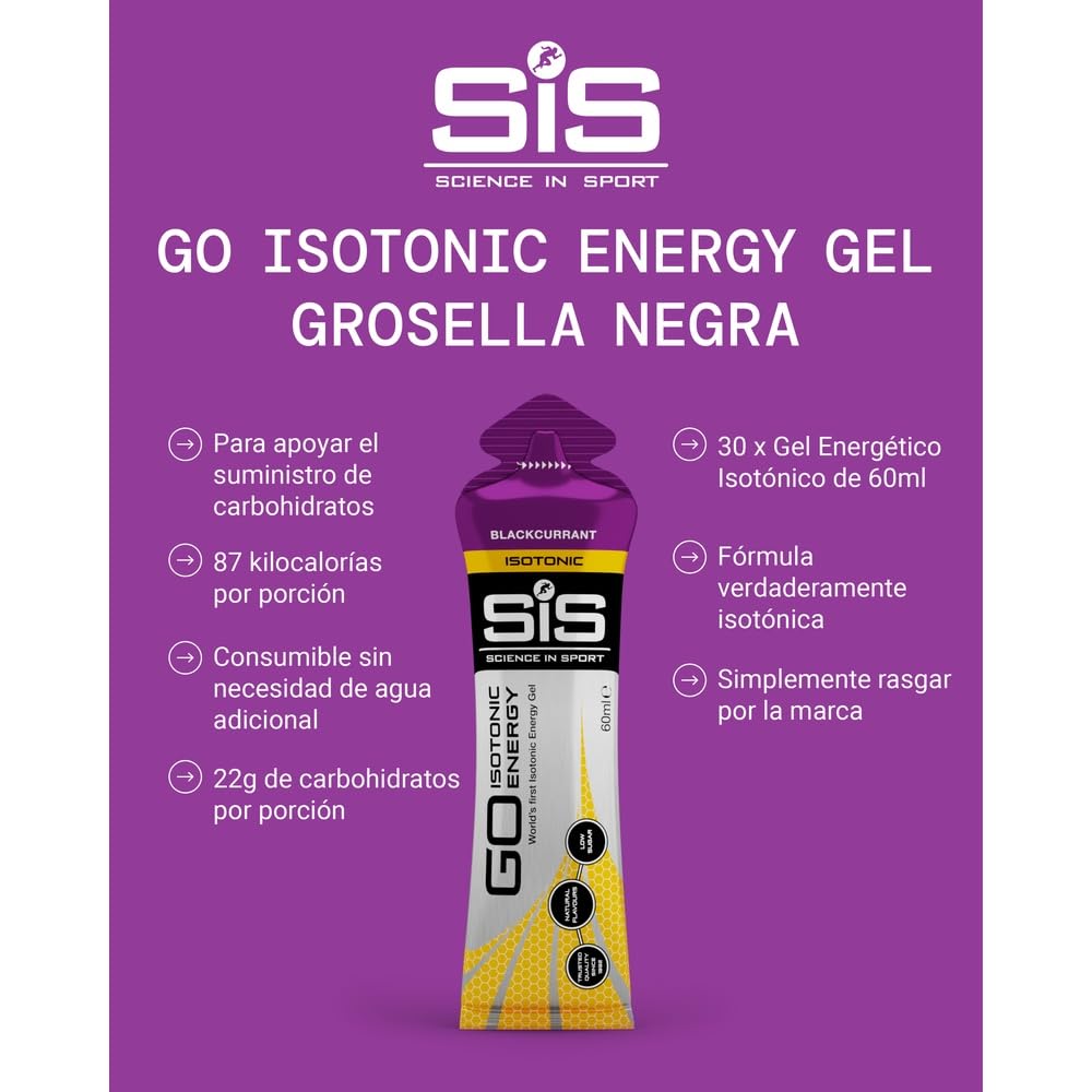 Science in Sport GO Isotonic Energy Gel 30x60ml Grosella negra, Vegano - Formulación isotónica con 22g de carbohidratos, Buen aporte de energía, Alternativa ideal a las bebidas isotónicas