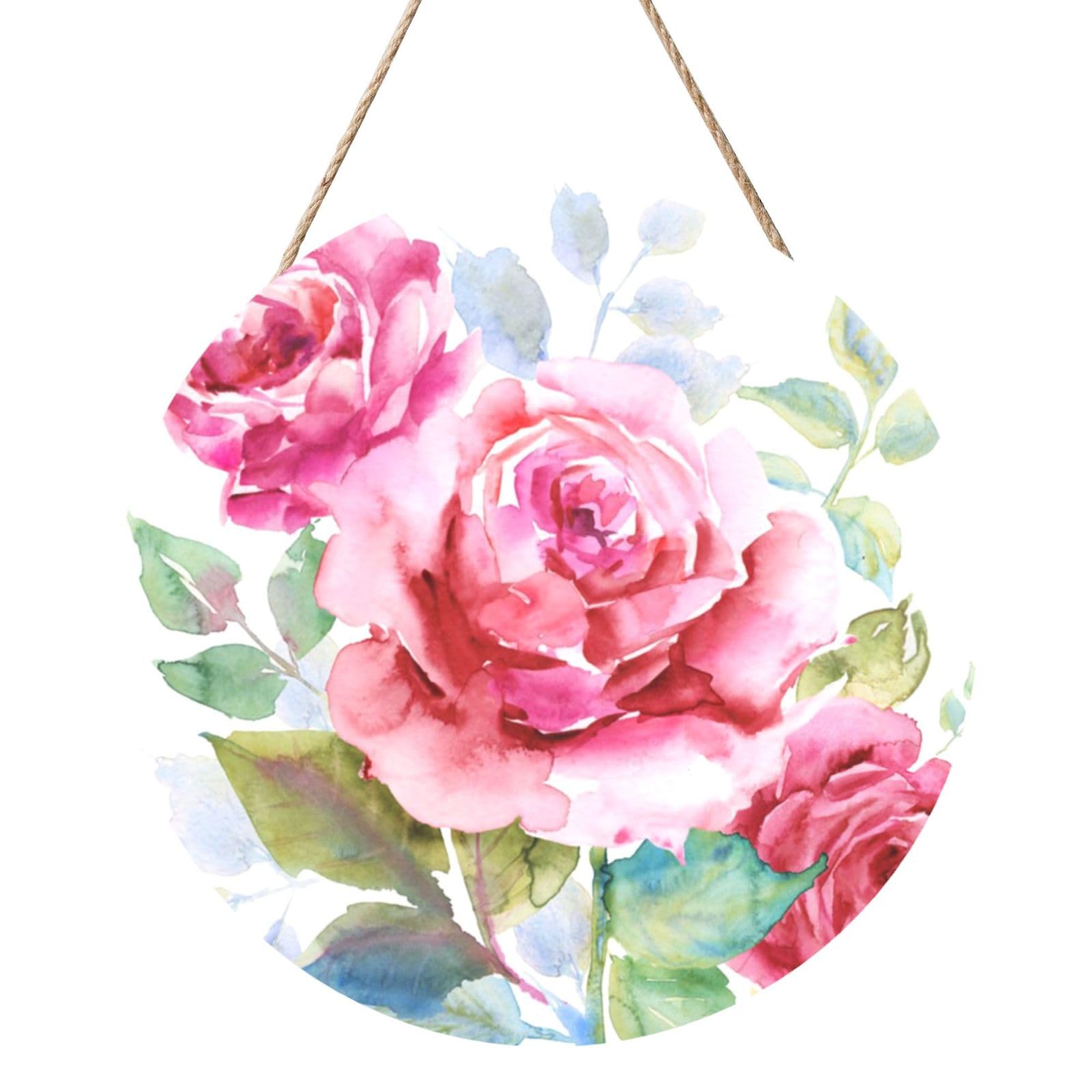 InOmak Beautiful Flowers Rose Pink Flower Floral, Round Wood Panel Painting 12 in, Wall Hanging Painting For Home