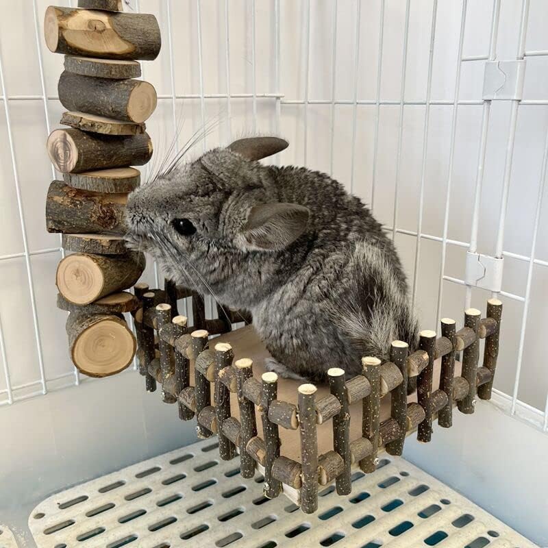 Rabbit Platform, Bunny Perch Cage Toy Wooden Play Gym Stand, Natural Pine Wood Tray for Chinchilla Squirrel Hamster Guinea Pig, Birdcage Toy for Parrot Conure (Large)