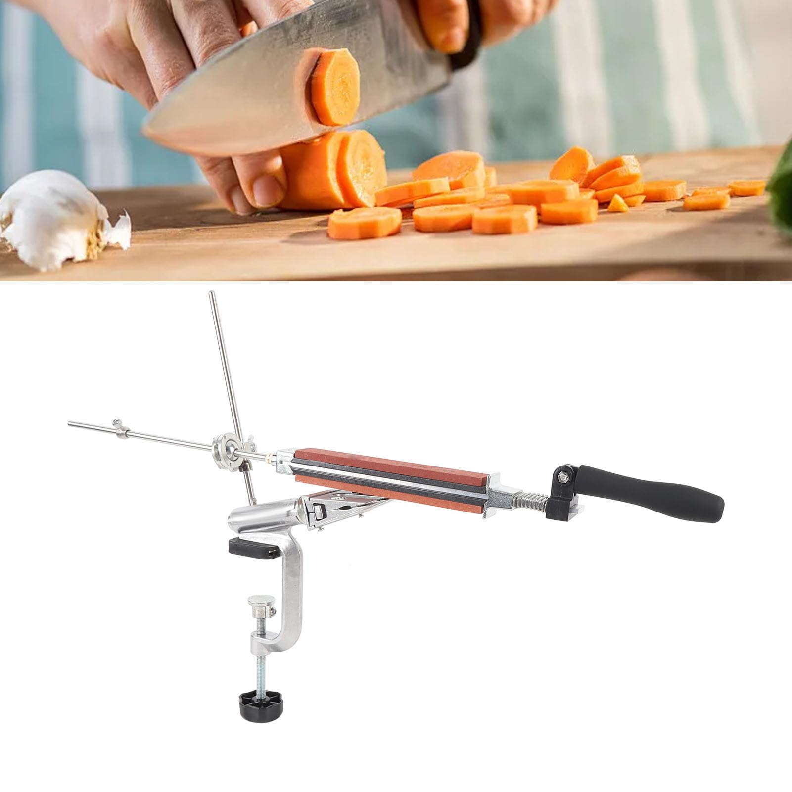Dilwe Affilatrice ad angolo fisso con 10 pietre per affilare, design a morsetto rapido, per cucina, chef, bistecca, acciaio inossidabile