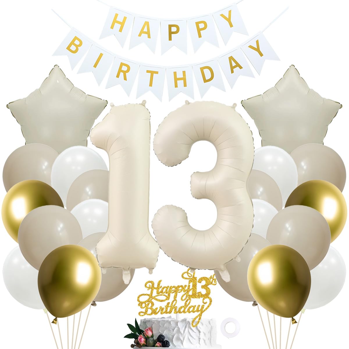 SNOWZAN 13th Birthday Decoration - Girl & Boy Cake Toppers in White Gold — image 1