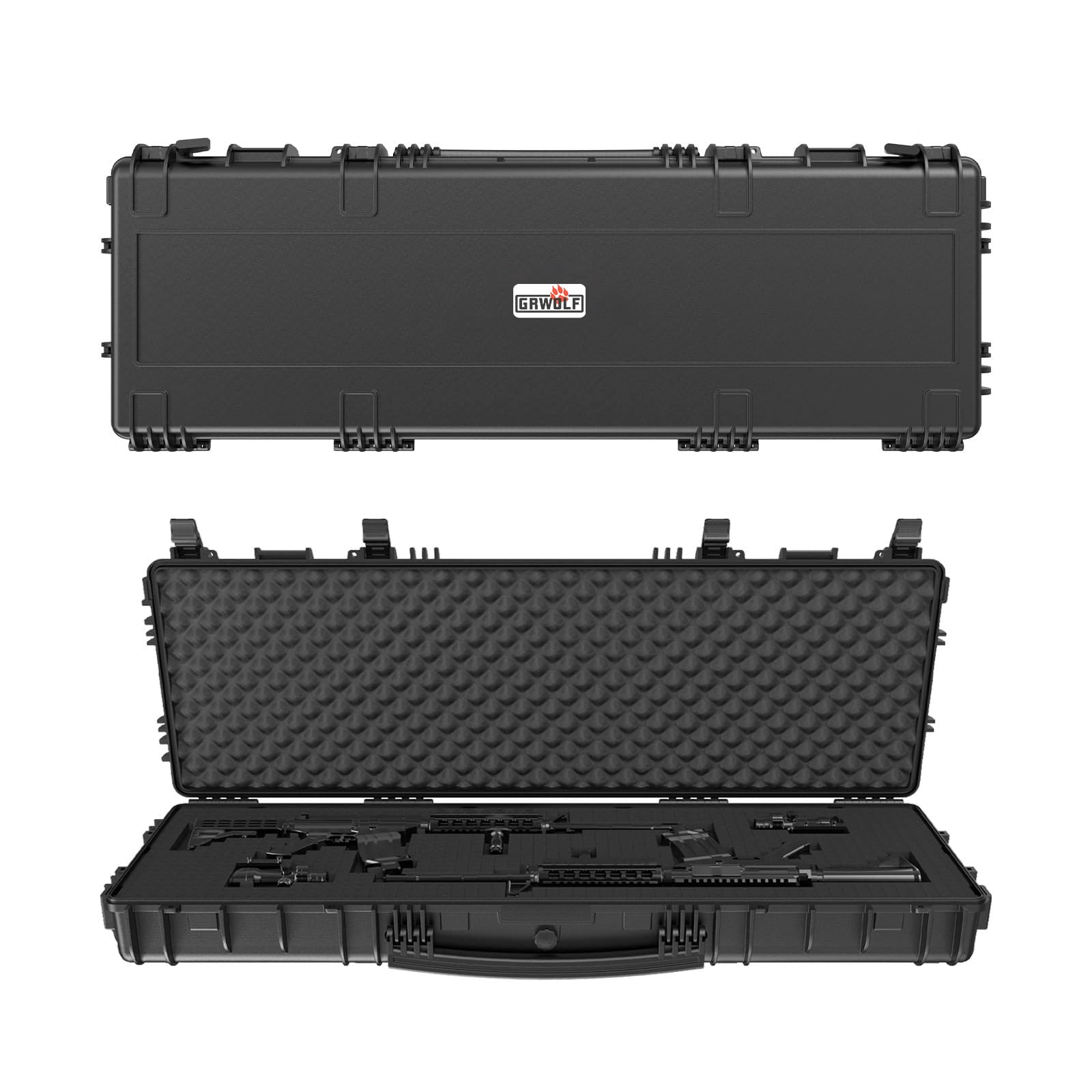 Rifle Case, Mil-Spec, 3 Layer Pick and Pluck Cube Foam 43~54.3 in,4~6 latches,IP67