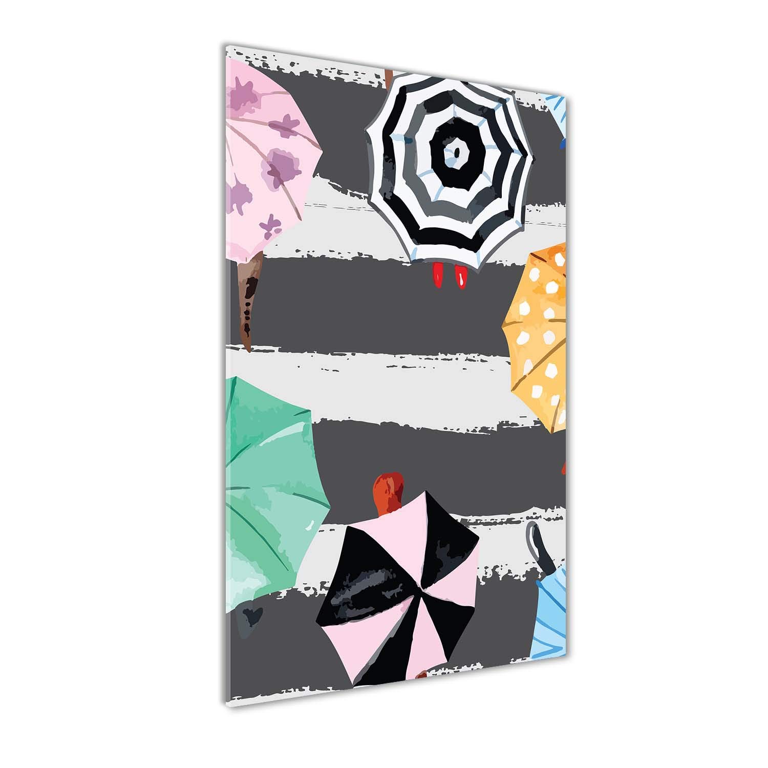 Décoration murale haut de gamme en peinture sur verre trempé 70x140cm motif parapluies