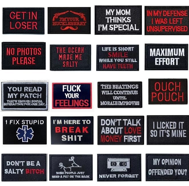 WILDREEDS 20-Pack Random Funny Morale Patches - Embroidered Hook & Loop Patches For Backpacks, Hats, Dog Vests & Tactical Gear - View #3