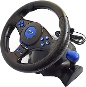 ZGUZMCMK Volante de Corrida para Jogos de PS3 E PC, com Vibração Via USB E Pedais de Freio.